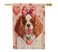 Drapeau de maison de chien Cavalier King Charles de 71,1 x 101,6 cm double face pour décoration extérieure, lettre d'amour, chiot en lin, drapeau de maison, petit drapeau de pelouse