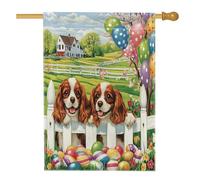 Drapeau de maison de chien Cavalier King Charles de Pâques, 71,1 x 101,6 cm, double face pour décoration extérieure, clôture de ferme, chiot en lin, drapeau de maison, petit drapeau de pelouse de