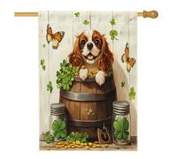 Drapeau de maison de chien Cavalier King Charles de Saint-Patrick, 71,1 x 101,6 cm, double face pour décoration extérieure, chiot rustique en lin, pour maison, ferme, extérieur, petit jardin