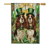 Drapeau de maison de chien Cavalier King Charles de Saint-Patrick, 71,1 x 101,6 cm, double face pour décoration extérieure, décoration extérieure, chiot en verre teinté pour maison, animal de