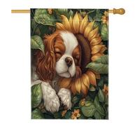 Drapeau de maison de chien Cavalier King Charles Spaniel 71 x 101,6 cm double face pour extérieur, feuille de tournesol, chiot en toile verticale standard, drapeau imprimé amusant pour animal de