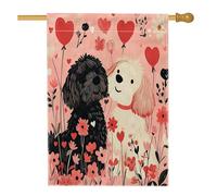 Drapeau de maison de chien cockapoo de Saint-Valentin 71,1 x 101,6 cm double face pour décoration extérieure, chiot amusant en lin, drapeau de maison, amant, petit drapeau de pelouse de jardin