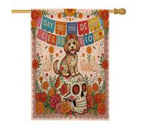Drapeau de maison de chien cockapoo Jour des morts 71 x 101,6 cm pour extérieur, drapeau vertical standard en lin pour maison, drapeau bohème avant cour arrière décoration extérieure