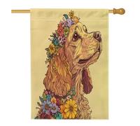 Drapeau de maison de chien cocker printanier 71,1 x 101,6 cm double face pour décoration extérieure, beau et esthétique, drapeau floral avant de cour, drapeau de maison, motif animal de compagnie