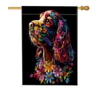 Drapeau de maison de chien cocker printanier 71,1 x 101,6 cm double face pour décoration extérieure, art floral noir avant cour en lin, drapeau de maison, motif animal de compagnie, drapeau de pelouse
