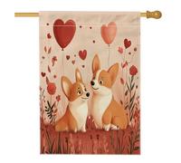 Drapeau de maison de chien Corgi de la Saint-Valentin 71 x 101,6 cm double face pour décoration extérieure, couple amusant pour couple de chiot, drapeau de maison, amant, petit drapeau de pelouse