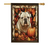 Drapeau de maison de chien de bouledogue d'automne 71,1 x 101,6 cm pour l'extérieur, vitrail d'automne pour animal domestique, drapeau vertical standard en lin, motif amusant chiot citrouille devant