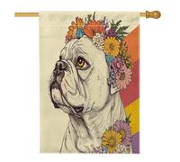Drapeau de maison de chien de bouledogue printanier 71,1 x 101,6 cm double face pour décoration extérieure, beau et esthétique, floral avant de cour, drapeau de maison, drapeau d'extérieur pour