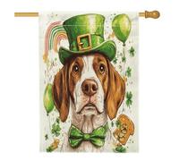 Drapeau de maison de chien de Bretagne de la Saint-Patrick 71,1 x 101,6 cm double face pour décoration extérieure, chiot mignon en toile, drapeau de maison, motif trèfle pour animal de compagnie