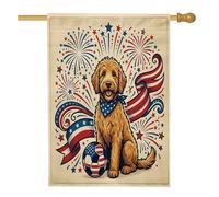 Drapeau de maison de chien de football Golden Doodle 71,1 x 101,6 cm pour extérieur, drapeau vertical vintage standard en lin, drapeau de maison, 4 juillet, drapeau à motif de cour avant et arrière