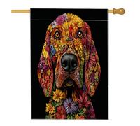 Drapeau de maison de chien de printemps Bloodhound 71,1 x 101,6 cm double face pour décoration extérieure, art floral noir avant cour en lin, drapeau de maison, motif animal de compagnie, drapeau de