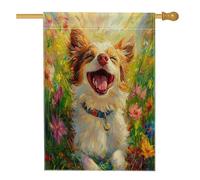 Drapeau de maison de chien de printemps Bretagne 71,1 x 101,6 cm pour extérieur, fleurs colorées, drapeau vertical standard en lin, drapeau de maison, pour animal de compagnie, décoration extérieure