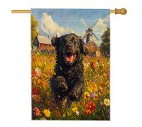 Drapeau de maison de chien de Terre-Neuve - 71,1 x 101,6 cm - Double face pour décoration extérieure, jardin de campagne - Chiot - En toile - Drapeau de maison - Motif floral amusant pour animaux de