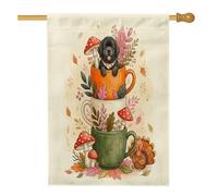 Drapeau de maison de chien de Terre-Neuve de Thanksgiving 71,1 x 101,6 cm pour l'extérieur, joli drapeau vertical en lin de Turquie standard pour la maison, l'automne, le devant de la cour, la