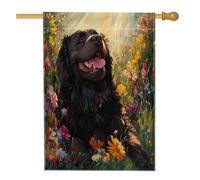 Drapeau de maison de chien de Terre-Neuve pour extérieur, fleurs colorées, drapeau vertical standard en lin pour maison, animal domestique, cour, arrière-cour, décoration extérieure