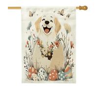 Drapeau de maison de chien des Pyrénées du printemps et de Pâques 71,1 x 101,6 cm double face pour décoration extérieure, œufs mignons et amusants, chiot, drapeau de maison, fleurs d'extérieur, petit