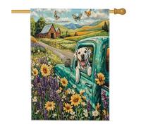 Drapeau de maison de chien dogue allemand de printemps 71,1 x 101,6 cm pour extérieur, camion de ferme, drapeau vertical standard en lin pour maison, animal de compagnie, cour, arrière-cour