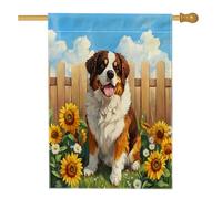 Drapeau de maison de chien du printemps Saint-Bernard 71,1 x 101,6 cm double face pour décoration extérieure, clôture de tournesol, chiot avant cour, drapeau de maison, drapeau de ferme pour animal de