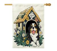 Drapeau de maison de chien du printemps Saint-Bernard 71,1 x 101,6 cm double face pour décoration extérieure, chenil à fleurs amusant pour la cour avant la cour, drapeau de maison, motif animal de