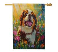 Drapeau de maison de chien du printemps Saint-Bernard 71 x 101,6 cm pour l'extérieur, fleurs colorées, drapeau vertical standard en lin, pour maison, animal domestique, cour, arrière-cour