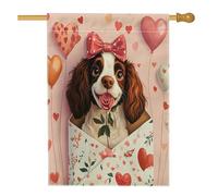 Drapeau de maison de chien épagneul printanier de la Saint-Valentin, 71,1 x 101,6 cm, double face pour décoration extérieure, motif lettre d'amour, chiot en toile pour maison, amant, extérieur