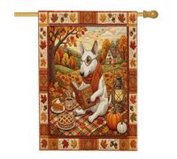 Drapeau de maison de chien Fall Bull Terrier 71,1 x 101,6 cm double face pour décoration extérieure, style matelassé automne, camping, cour, drapeau de maison, drapeau de campagne extérieur