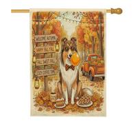 Drapeau de maison de chien Fall Rough Collie 71,1 x 101,6 cm double face pour décoration extérieure, camping d'automne, camion pittoresque, drapeau de maison, vacances, extérieur, petit drapeau de