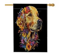Drapeau de maison de chien Golden Retriever de printemps 71,1 x 101,6 cm pour extérieur, art floral noir, drapeau vertical standard en lin, pour maison, animal de compagnie, devant cour arrière