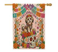 Drapeau de maison de chien havanais Jour des morts 71 x 101,6 cm pour l'extérieur, drapeau vertical standard en lin pour maison, drapeau bohème avant cour pour décoration extérieure