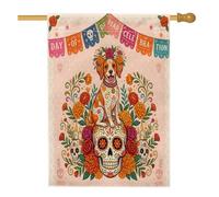 Drapeau de maison de chien Jour des morts Bretagne 71,1 x 101,6 cm pour extérieur, drapeau vertical standard en lin pour maison, motif bohème avant cour arrière-cour décoration extérieure