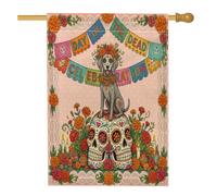 Drapeau de maison de chien Jour des morts de Weimar 71,1 x 101,6 cm pour l'extérieur, drapeau vertical standard en lin pour maison, drapeau bohème pour cour avant et arrière-cour Décoration extérieure