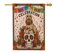 Drapeau de maison de chien Labrador Retriever Jour des morts 71 x 101,6 cm pour l'extérieur, drapeau vertical standard en lin pour maison, drapeau bohème avant cour arrière décoration extérieure