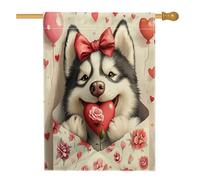 Drapeau de maison de chien malamute de l'Alaska pour la Saint-Valentin, 71 x 101 cm, double face pour décoration extérieure, motif lettre d'amour chiot avant cour en toile drapeau de maison, amant