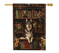 Drapeau de maison de chien Malamutes du printemps de l'Alaska 71 x 101 cm double face pour décoration extérieure, bibliothèque de fleurs, chiot en lin, drapeau amusant pour animal de compagnie, petit