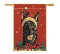 Drapeau de maison de chien malinois belge de Noël 71,1 x 101,6 cm pour extérieur, poinsettia de Noël vertical standard en lin pour maison, animal domestique, cour, arrière-cour