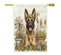 Drapeau de maison de chien malinois belge printanier 71 x 101,6 cm double face pour décoration extérieure, chiot de campagne en lin, drapeau de maison, drapeau de ferme pour animal de compagnie, petit