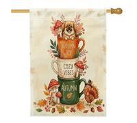 Drapeau de maison de chien pékinois de Thanksgiving 71,1 x 101,6 cm pour l'extérieur, joli drapeau vertical en lin de Turquie standard pour la maison, l'automne, le devant de la cour, la décoration