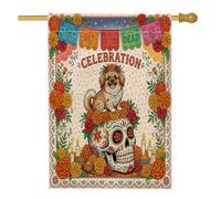 Drapeau de maison de chien Pékinois Jour des morts 71,1 x 101,6 cm pour extérieur, drapeau vertical standard en lin pour maison, motif bohème avant cour arrière-cour décoration extérieure