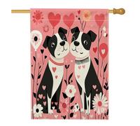 Drapeau de maison de chien Pitbull de Saint-Valentin 71,1 x 101,6 cm double face pour décoration extérieure, chiot amusant en lin, drapeau de maison, amant, petit drapeau de pelouse de jardin