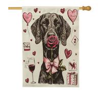 Drapeau de maison de chien pointeur allemand à poil court pour la Saint-Valentin, 71 x 101 cm, double face pour décoration extérieure, chiot vintage amusant en toile pour maison, amant, motif