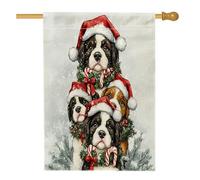 Drapeau de maison de chien Saint-Bernard de Noël 71,1 x 101,6 cm double face pour décoration extérieure, aquarelle amusante de Noël, drapeau de maison, drapeau d'extérieur pour animaux de compagnie