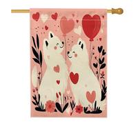 Drapeau de maison de chien samoyède de la Saint-Valentin 71 x 101 cm double face pour décoration extérieure, couple amusant en toile pour la maison, amant, motif extérieur