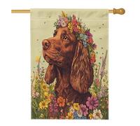 Drapeau de maison de chien Setter irlandais printanier 71,1 x 101,6 cm double face pour décoration extérieure, beau et esthétique floral avant cour, drapeau de maison, motif extérieur pour animal de