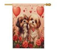 Drapeau de maison de chien Shih Tzu de la Saint-Valentin 71 x 101 cm double face pour décoration extérieure, couple amusant en toile pour la maison, amant, motif extérieur