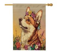 Drapeau de maison de chien Spring Corgi 71,1 x 101,6 cm pour extérieur, beau et esthétique, floral standard vertical en lin, drapeau de maison, drapeau pour animal domestique, cour, arrière-cour