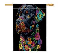Drapeau de maison de chien Spring Rottweilers 71,1 x 101,6 cm pour extérieur, art floral noir, drapeau vertical standard en lin pour maison, animal domestique, cour, arrière-cour