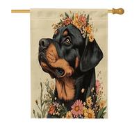 Drapeau de maison de chien Spring Rottweilers 71,1 x 101,6 cm pour extérieur, beau et esthétique, floral standard, drapeau vertical en lin, pour maison, animal domestique, cour, arrière-cour