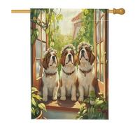 Drapeau de maison de chien Spring St. Bernard 71 x 101,6 cm double face pour extérieur, fenêtre, plante en pot, chiot en toile verticale standard, drapeau imprimé amusant pour animal de compagnie