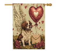 Drapeau de maison de chien St Bernard de la Saint-Valentin 71 x 101 cm double face pour décoration extérieure, chiot vintage en toile pour maison, drapeau rétro pour amoureux extérieur