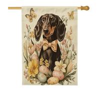 Drapeau de maison de chien teckel de printemps de Pâques 71,1 x 101,6 cm pour l'extérieur, œufs d'art floral, drapeau vertical standard en lin, drapeau de maison, drapeau pour animal de compagnie